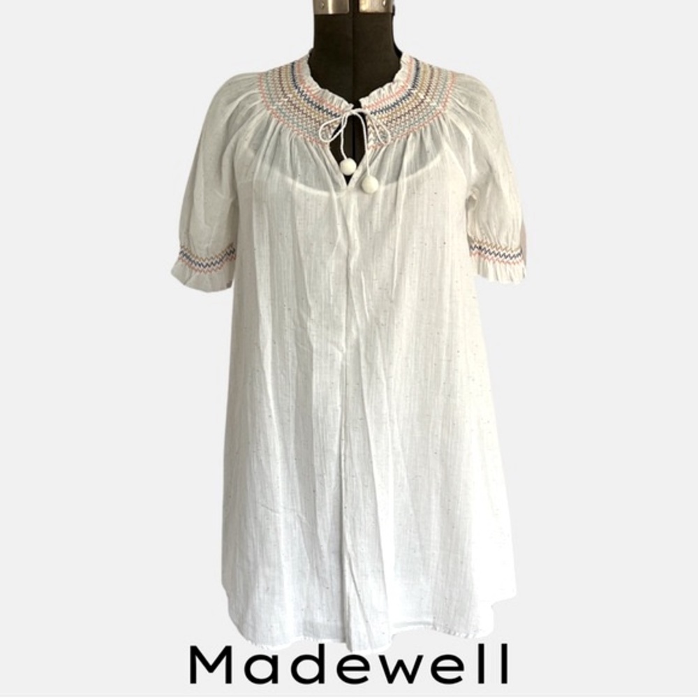 MADEWELL COTTON GUAZE BABYDOLL DRESS WITH SLIP - OFF WHITE - SIZE SMALL